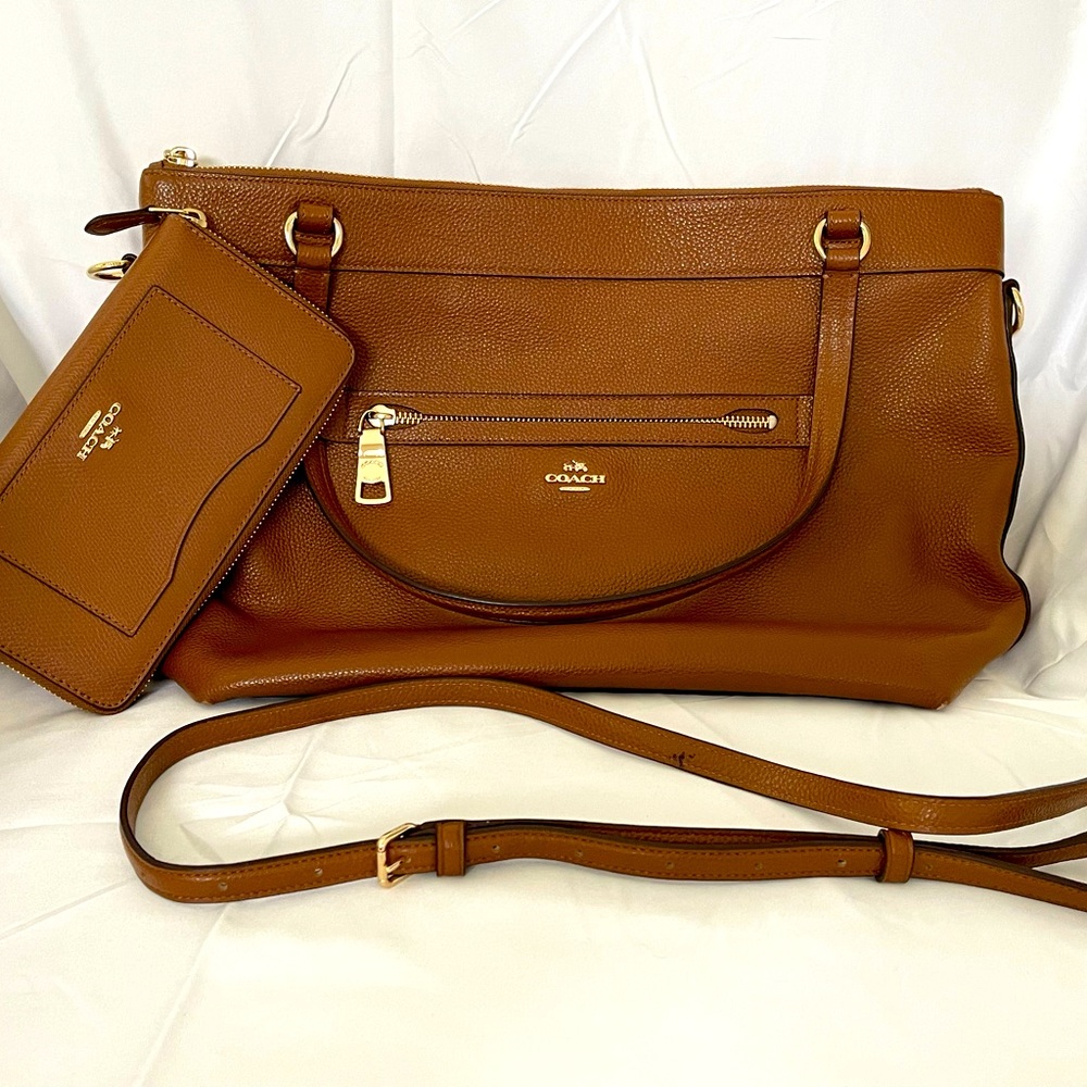 Coach Purse Tyler Leather Tote with matching wallet - Brown